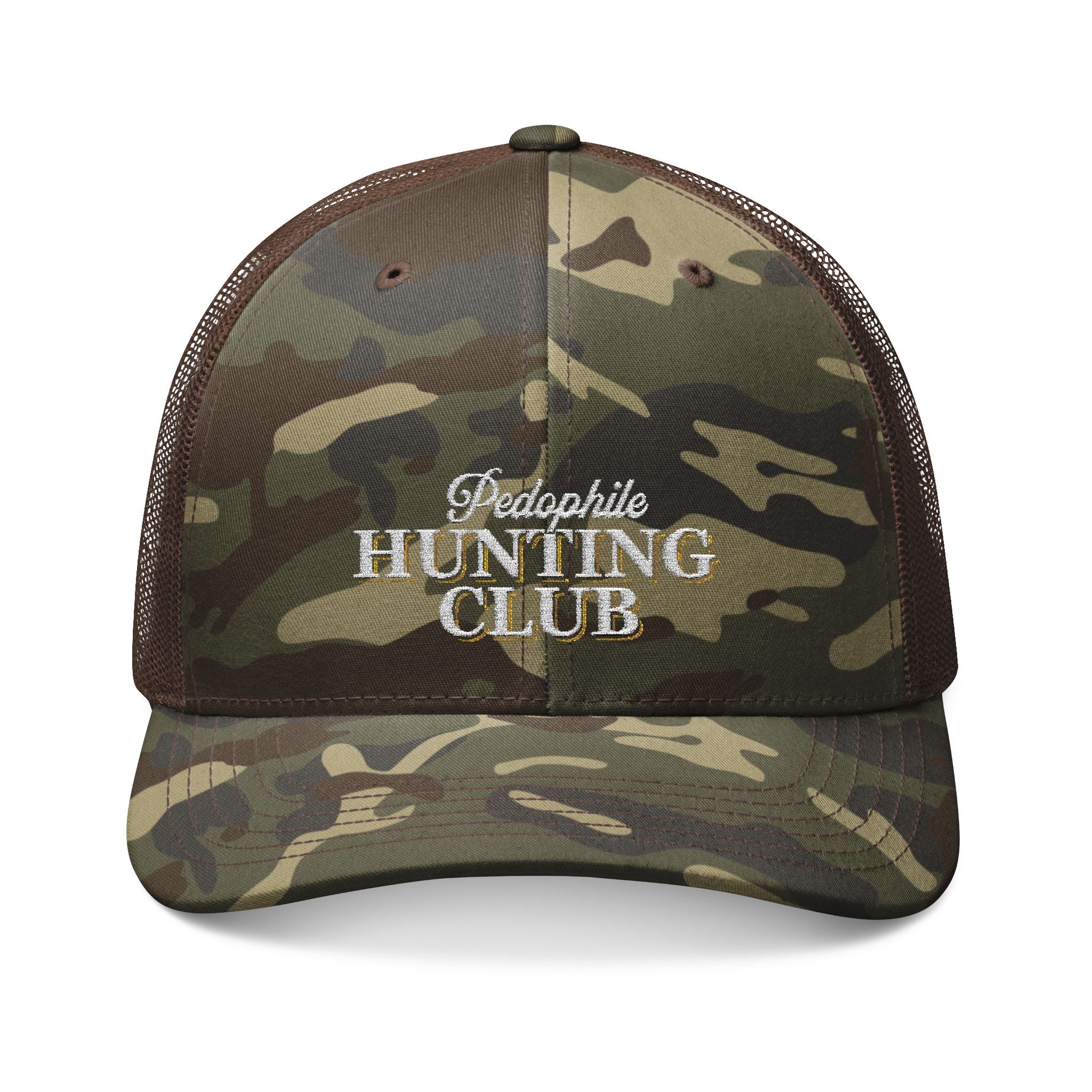 Camo Trucker Hat — "Hunting Club" Embroidered Mesh Cap