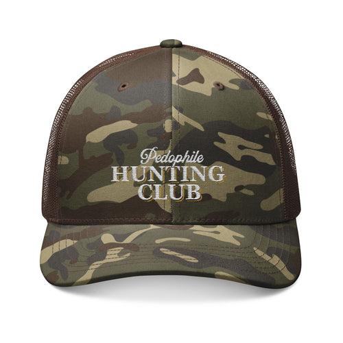 Camo Trucker Hat — "Hunting Club" Embroidered Mesh Cap
