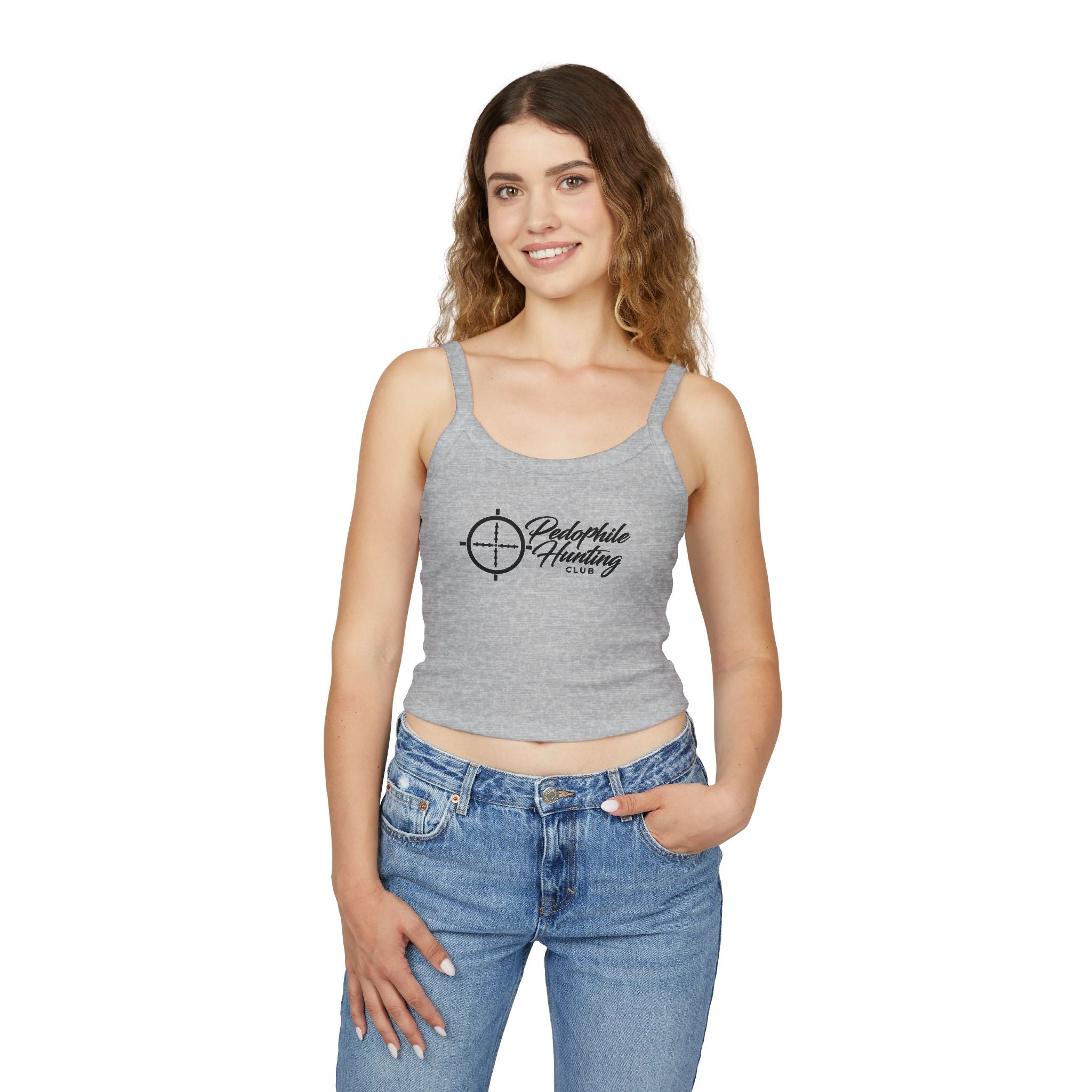Hunting Club Crop Tank Top – 'Comfortable Hunting Club' Graphic Spaghetti Strap Tank