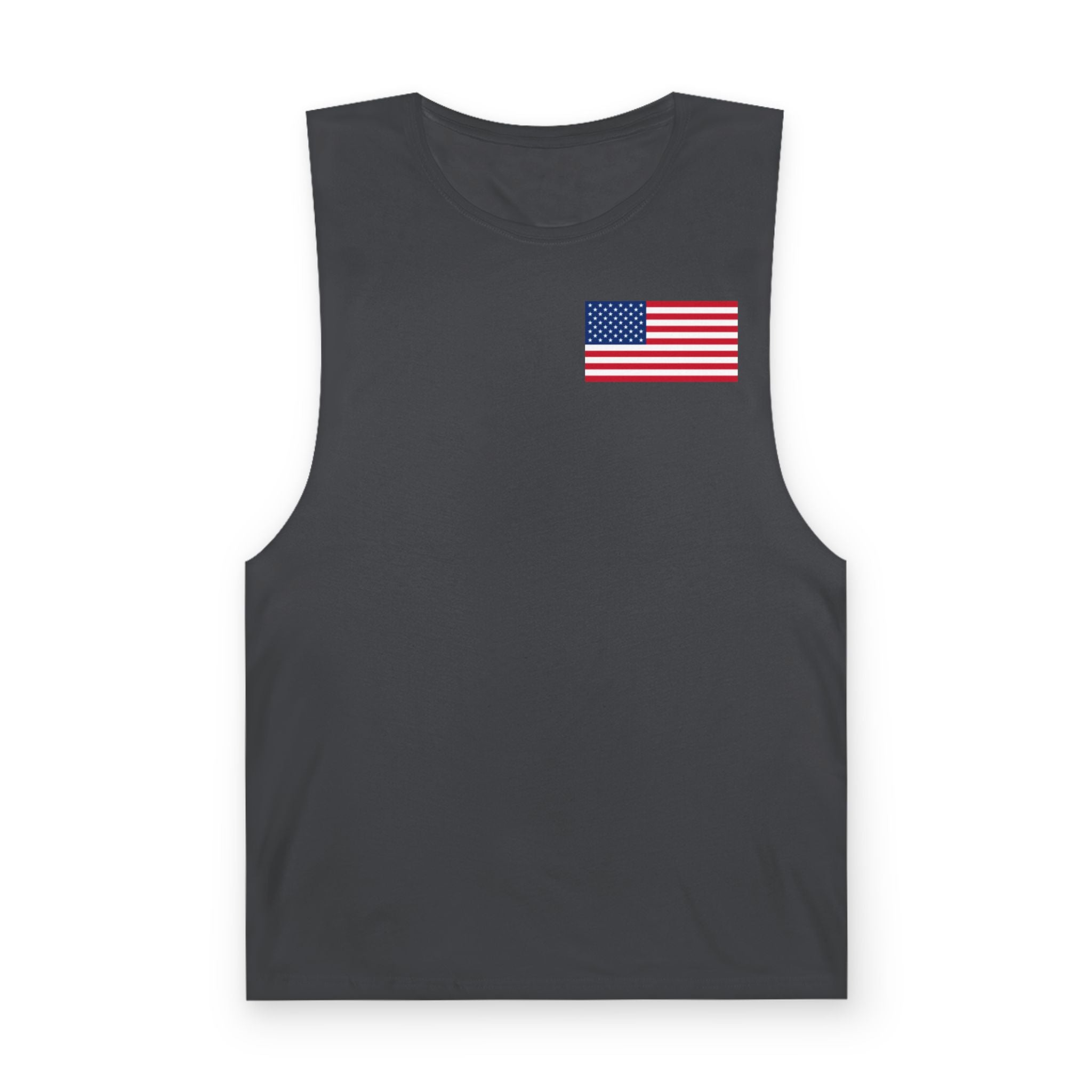 American Flag Muscle Tank — “Tiny Hat Problems Call for Tiny Mustache Solutions” Graphic Tank Top