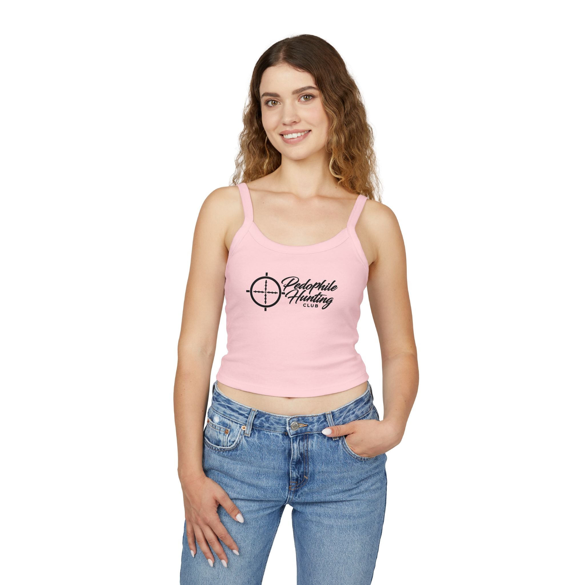 Hunting Club Crop Tank Top – 'Comfortable Hunting Club' Graphic Spaghetti Strap Tank