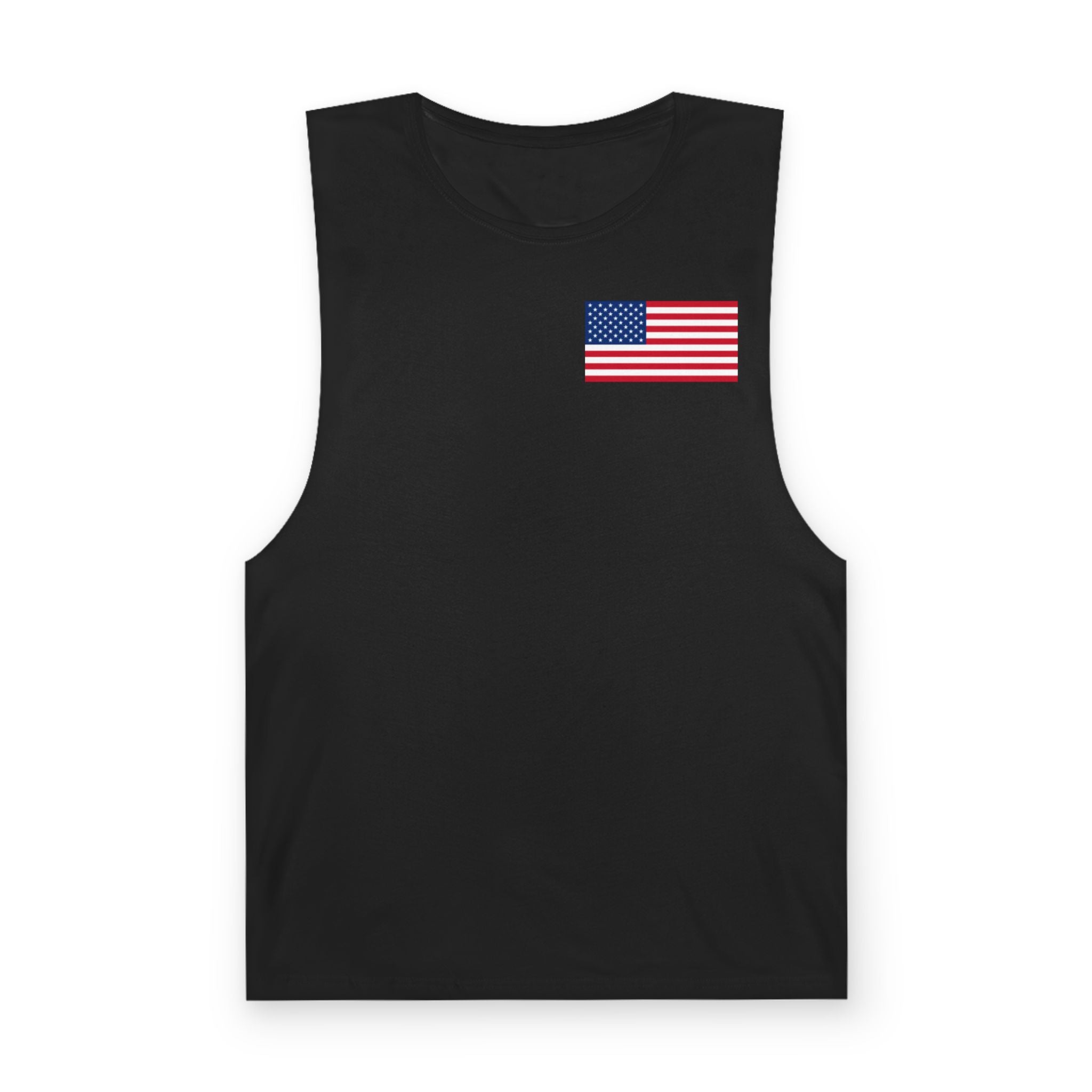 American Flag Muscle Tank — “Tiny Hat Problems Call for Tiny Mustache Solutions” Graphic Tank Top