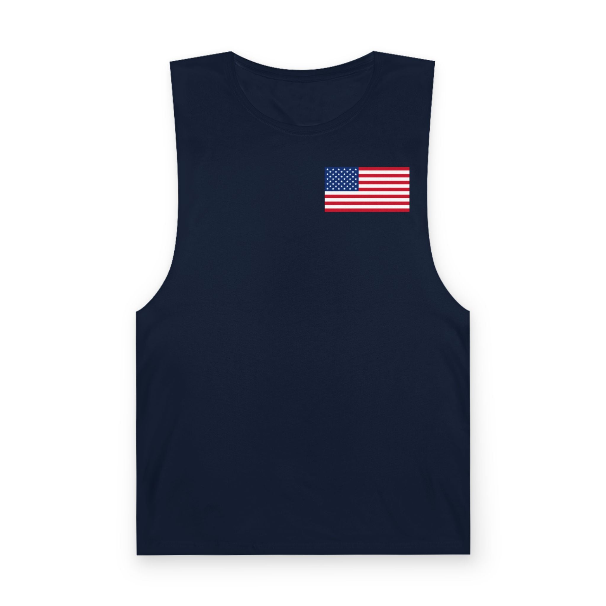 American Flag Muscle Tank — “Tiny Hat Problems Call for Tiny Mustache Solutions” Graphic Tank Top