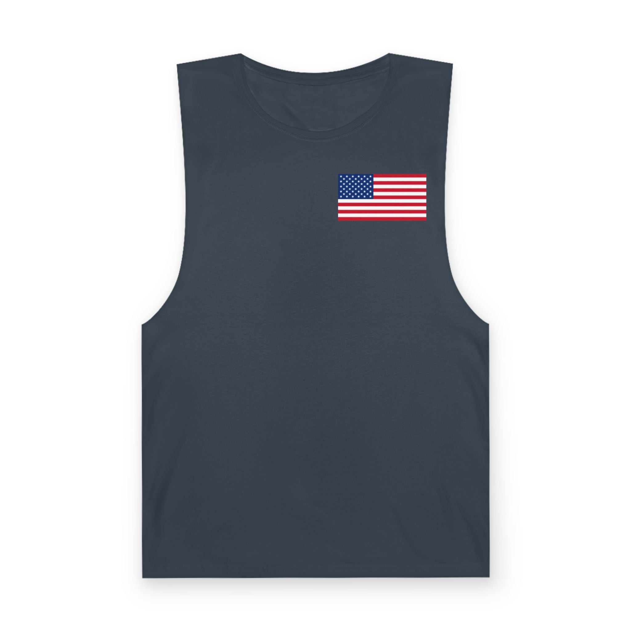 American Flag Muscle Tank — “Tiny Hat Problems Call for Tiny Mustache Solutions” Graphic Tank Top