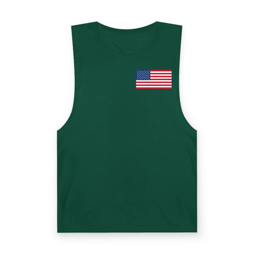 American Flag Muscle Tank — “Tiny Hat Problems Call for Tiny Mustache Solutions” Graphic Tank Top
